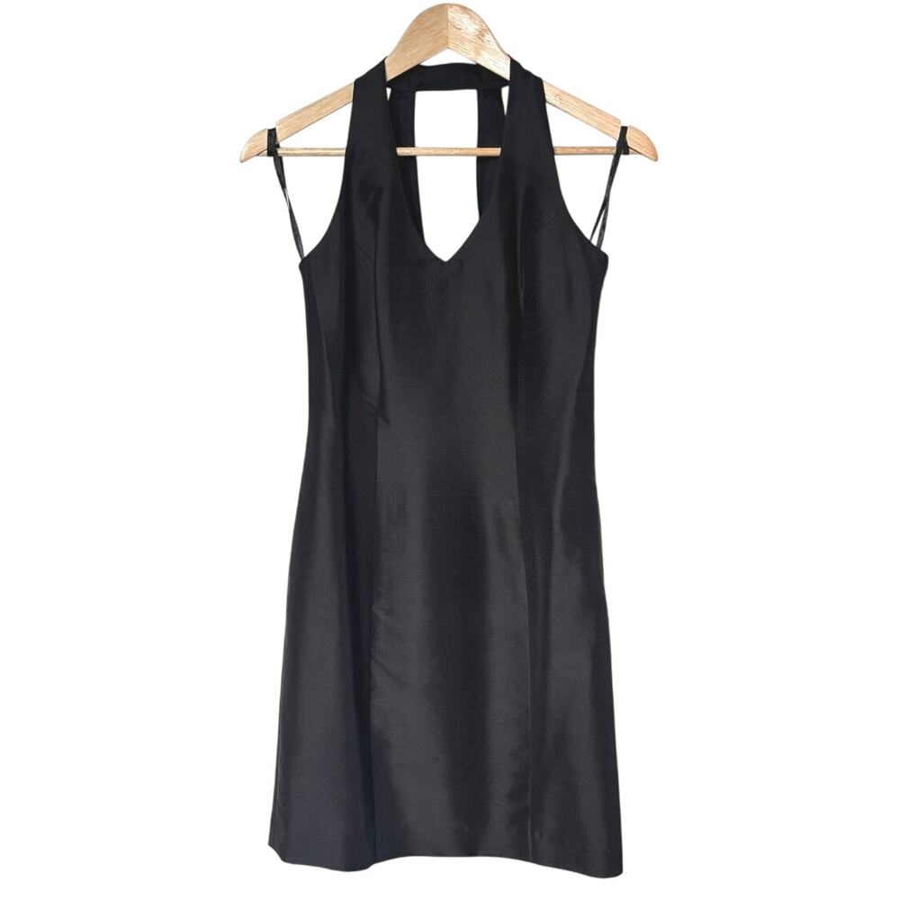 Moda International Womens 2 100% Silk Halter Mini Dress Black Cocktail Party Y2K
